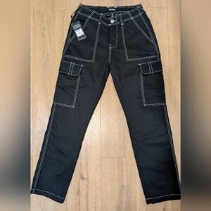 TRUE RELIGION Bobby Baggy Cargo Pants Mens 28x31 Jet Black White Baggy